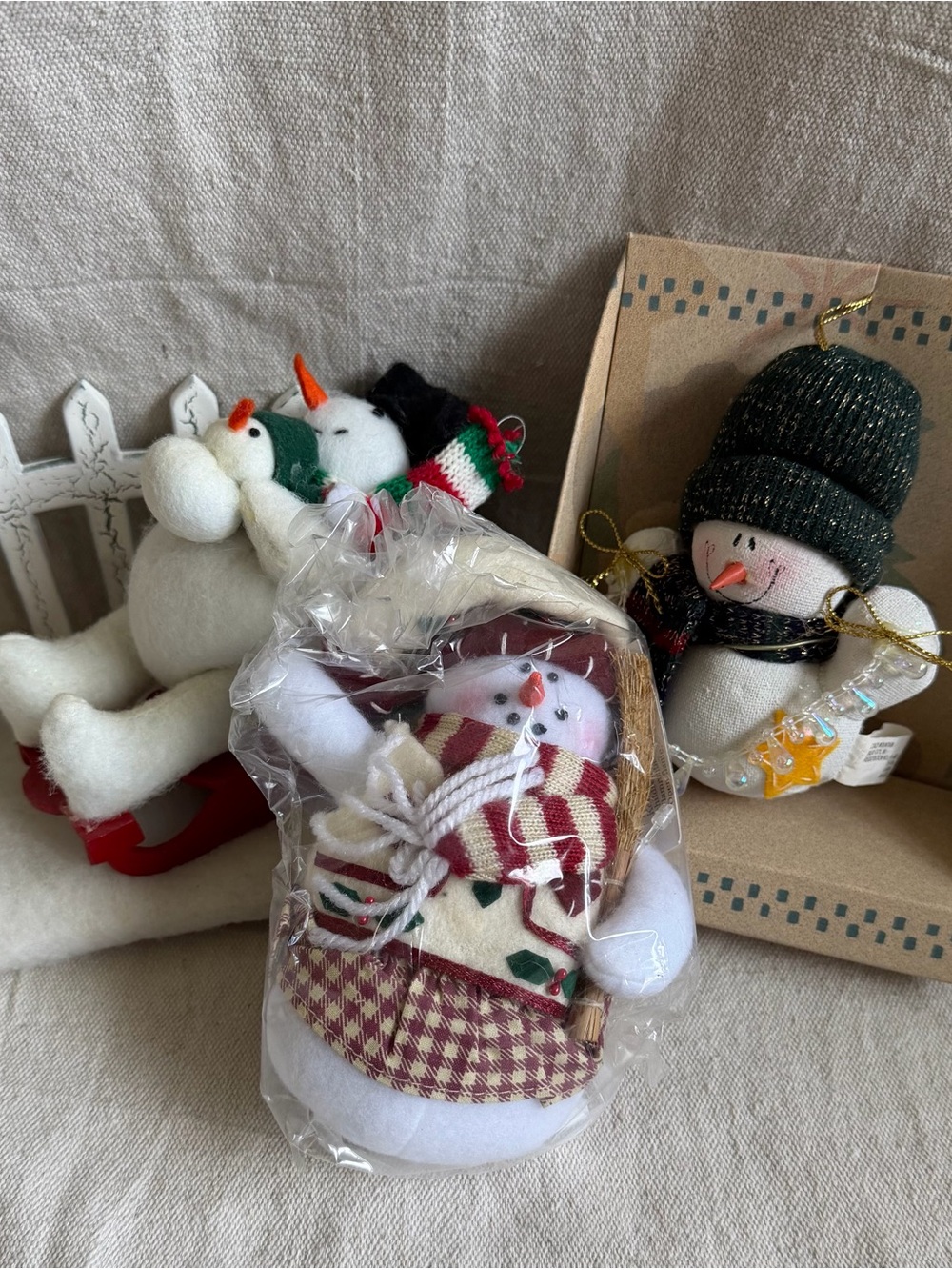 Plush Snowman Decor Lot NWT Plush Ornament Shelf Sitter Decor Cottagecore Winter